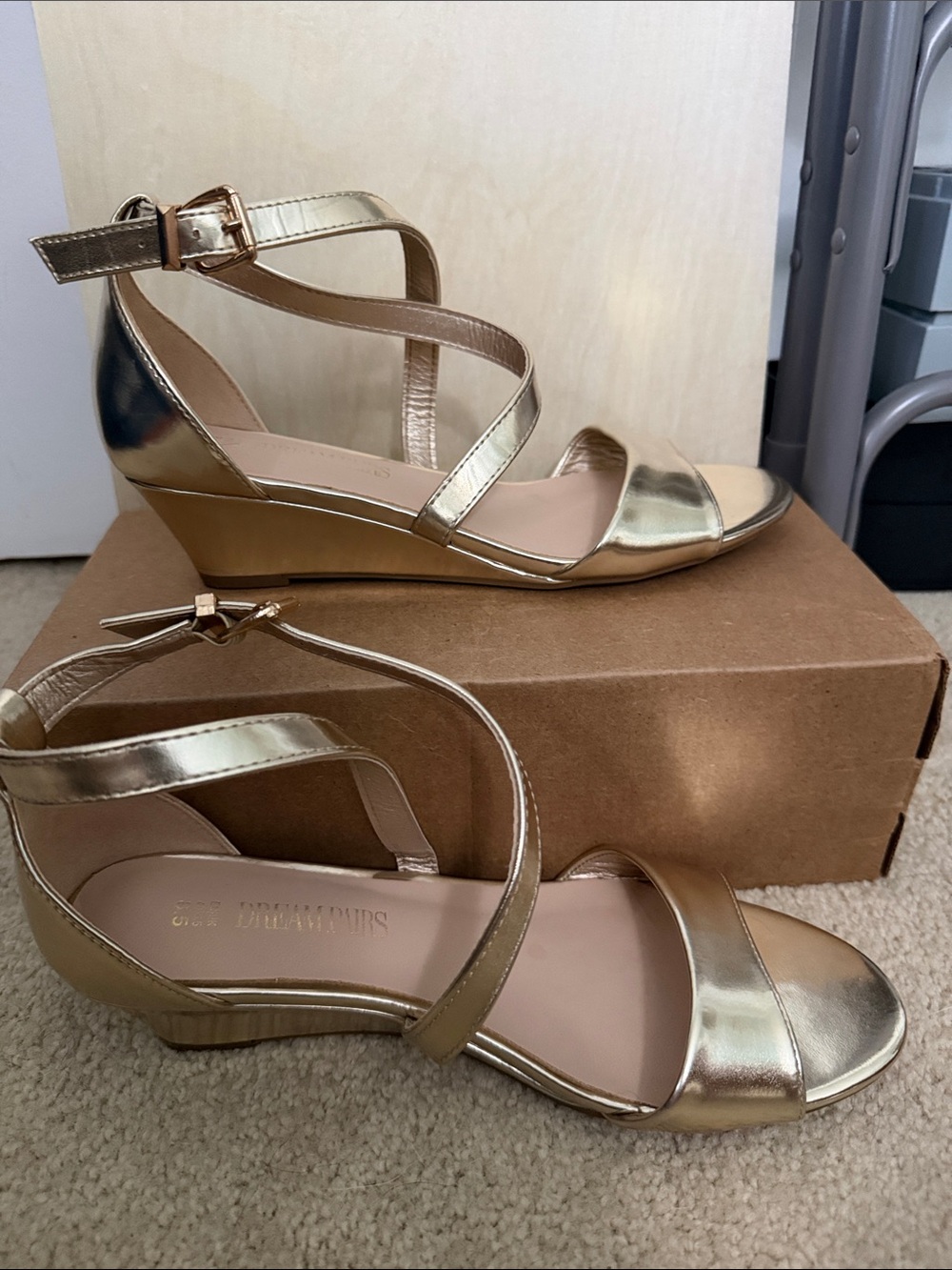 Dream Pairs Gold Strappy Crisscross Wedge Sandals